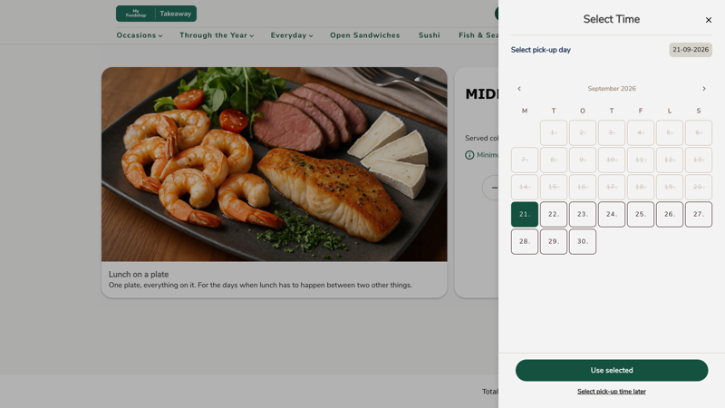 Datumkiezer met grijs weergegeven data die de levertijd afdwingen